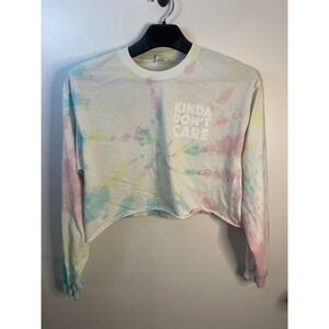 Gildan‎ Kids XL Tie Dye Kinda Dont Care Cropped Long Sleeve Graphic T-Shirt